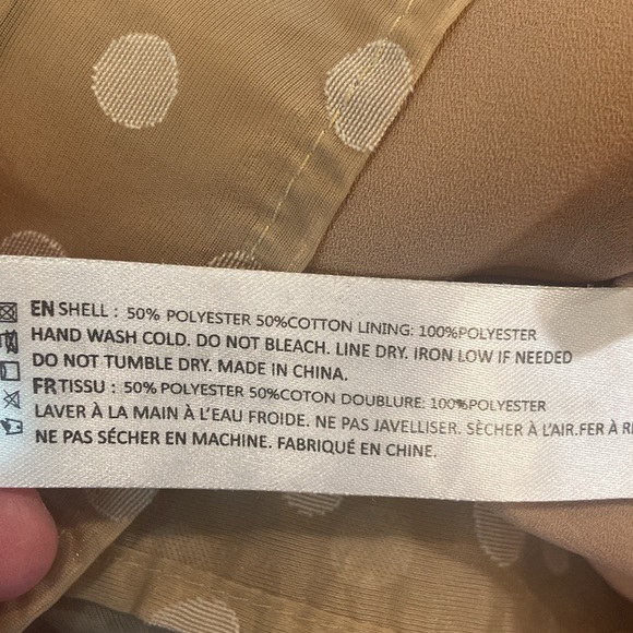 En Saison Meline Poplin Babydoll Dress in taupe with polka dots. Size Large - Picture 10 of 11